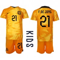 Echipament fotbal Olanda Frenkie de Jong #21 Tricou Acasa Mondial 2022 pentru copii maneca scurta (+ Pantaloni scurti)